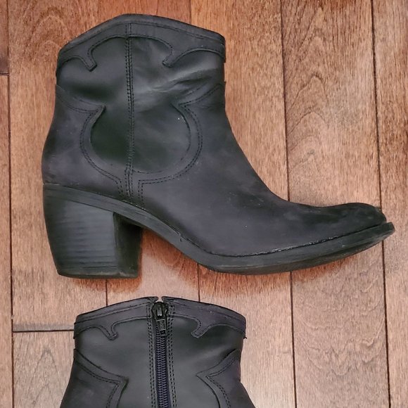 Hush Puppies Short Black Leather Western Boots - Picture 1 of 2